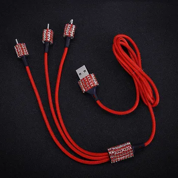 3 in 1 USB Cable For iPhone Deimantų Kristalų Automobilių Greito Įkrovimo Kabelį, Skirtą 