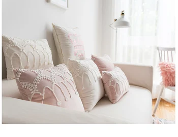 30x50/45/50/55/60cm princesė pakraščiuose rožinės spalvos aksomo pagalvėlės dangtis išsiuvinėti kutas balta nėrinių užvalkalas juosmens pagalvę padengti