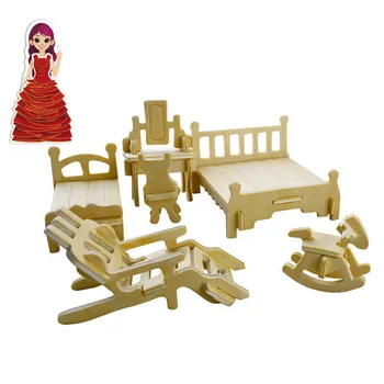 34pcs Mediniai Baldai, žaislinės lėlės lėlių sumontuoti miniatiūriniai baldai apsimesti žaisti 3D galvosūkis, žaislai vaikams, mergaitėms, vaikams