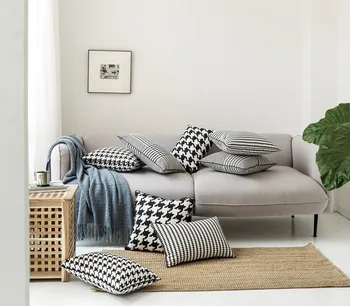 35x55/45x45/55x55cm paprasta juoda balta houndstooth modelio pagalvėlė padengti tinklelis medvilnės mesti užvalkalas sofa juosmens pagalvę padengti