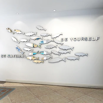 3D Veidrodis iš Akrilo sienų lipdukai Jūrų žuvų Svečias Restoranas sienų apdailai lipnios vandeniui siena lipdukas