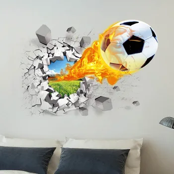 3D futbolo gaisro krepšinio gaisro kūrybos namų puošybai siena lipdukas sienų tapetai miegamajame, gyvenamasis kambarys sienų lipdukas