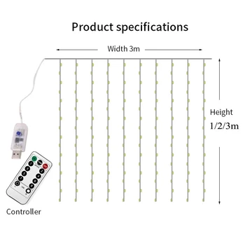 3M LED Pasakų Užuolaidų Šviesos Nuotolinio Valdymo pultas USB Girlianda 