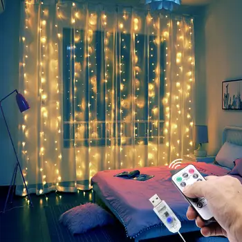 3m LED Pasakų Žibintai Girliandą Užuolaidų Lempos Nuotolinio Valdymo pultas USB String Žibintai, naujieji Metai, Kalėdiniai Papuošalai, Namų Miegamojo Lango