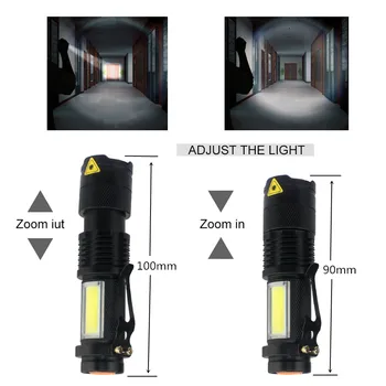 4 Režimas Mini Nešiojamas Žibintuvėlis Darbo Lempa K5+COB LED Taktinis Žibintuvėlis ZOOM Fakelas Apšvietimo Žibintų Naudojimo 14500 / AA Baterijos