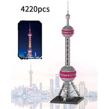 4220pcs Garsaus Architektūros Surinkti Oriental Pearl Tower blokai modelis mikro dalelių švietimo žaislai, dovanos vaikams