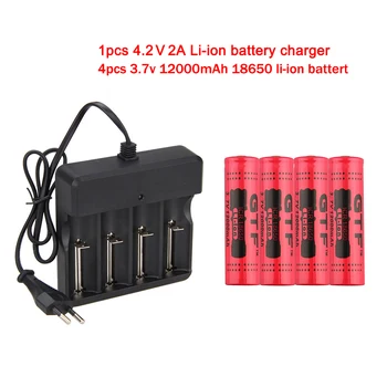 4pcs), 3,7 V 12000mah 18650 Baterija Įrankis Li-ion Akumuliatoriai + 1pcs ES/JAV 4.2 V 2A li-ion baterijos kroviklis AC100-240V