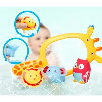4pcs Kūdikių Vonios Žaislai, Žvejybos Plūduriuojantis Squirts Žaislas Vonios Laiko Žaislų Rinkinys Smėlio Žvejybos Žaislas (Žirafa Net + Lion + Pelėda + Baby Dramblys)