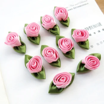 50Pcs rožinės spalvos Išgalvotas Satino Kaspinu Rose Flower 