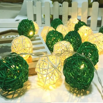 5m 28 Balta Žalia Rotango Kamuolys LED String Žibintai Sepak Takraw LED Šviesos Girliandomis Sodas Vestuvių Kalėdų Dekoracijos
