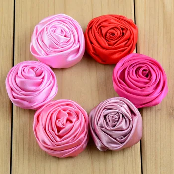 60pcs/daug 3,5 cm 3D Rožių Žiedų Gėlių 29Colors Mini Satino Rožės Gėlių Mergaitė Hairbow Vaikams Drabužių 