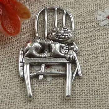 66 vienetų, tibeto sidabro katė kėdė pakabukai pakabukas 41x22mm #753