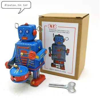6x7x10CM Vintage Retro Būgnais Robotas Alavo žaislas Klasikinis Prisukamas Vėjo Iki Surinkimo Robotas Alavo Žaislas Suaugusiems, Vaikams, Kolekcines Dovana