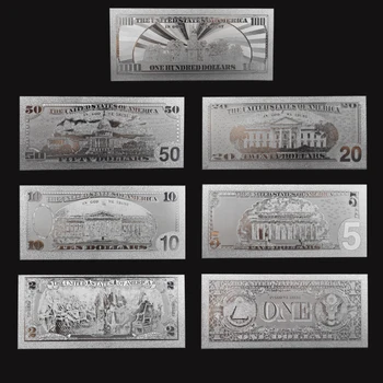 7 VNT/Set Sidabro Apdaila USD Dolerių Banknotų Kolekcija