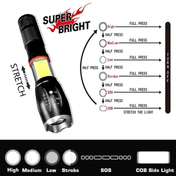 8000ml LED Žibintuvėlis COB XML T6 Zoomable Žibintuvėlis šviesos 18650 Akumuliatorius AAA uodega super magnetas dizaino kempingas lempa