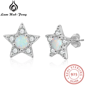 925 Sterling Silver Star Stud Auskarai Moterims, Aišku, CZ Kubinis Cirkonis White Opal Auskarai Moterų Fine Jewelry (Sam Hub Fong)