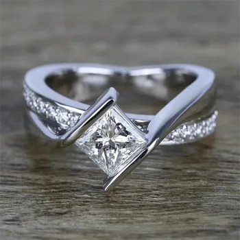 925 Sterlingas Sidabro Moterų Dalyvavimas, Princess Cut Žiedai Imituoti Deimantų Vestuvių Sidabro Vestuvių Žiedas, Papuošalų Meilužis Šalis