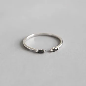 925 sterlingas sidabro žiedai moterims juoda kubinių zirconia žiedas, mados atidarymo 925 sidabras, žiedai, pirštas femme papuošalai