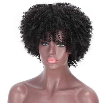 AISI PLAUKŲ Afro Keistą Garbanotas Perukas Pobūdžio Juodas Perukas Su Kirpčiukais Sintetinių Trumpas Perukai Už juodaodžių Moterų Karščiui Atsparus Pluoštas Plaukų
