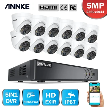 ANNKE 16CH 5MP Lite HD Vaizdo Apsaugos Sistemos 5IN1 H. 265+ DVR Su 12X 5MP Dome Neperpučiamas PIR Stebėjimo Kameros CCTV Kit