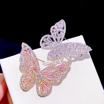 ASNORA Stilingas rausvos spalvos, cirkonis drugelis sagė moterims, su cirkono montavimo kristalų vestuvių