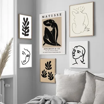 Abstrakti Matisse linija, Kūno menas Lapų Augalų Sienos Meno Tapybos Drobės Šiaurės Plakatai Ir Spausdina Sienos Nuotraukas Gyvenimo Kambario Dekoro