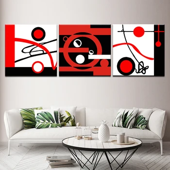 Abstrakti tapyba raudona ir balta juoda modernaus Modulinio 3 skydelis sienos Plakatas Šiaurės Drobė, tapyba, skirtą Kambarį Namuose Dekoras