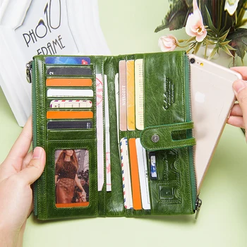 Adresato natūralios Odos ilgas piniginės moterų hasp rfid kortelės turėtojas piniginės moterims, moteriška monetos rankinėje sankabos telefono maišelį carteira