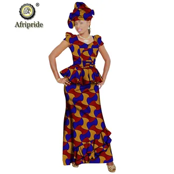 Afrikos Moterų Suknelės, Sijonai, Kostiumai Ankara Drabužiai Vaškas Dashiki Komplektus Spausdinti Marškinėliai Ankara Sijonai ir Headwarp AFRIPRIDE S2026003