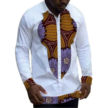 Afrikos drabužiai, vyriški marškiniai, Ankara balta su spausdinimo kratinys viršūnes individualų ankara apranga vyrų dashiki marškinėliai vestuvių