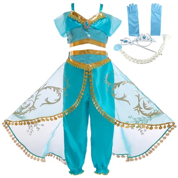 Aladdin ' s Žibinto Jazminų Pilvo Šokio Cosplay Drabužių Rinkinį Mergaitėms Princesė Kalėdų vaikams Karnavalinius Kostiumus Vaikams Drabužių