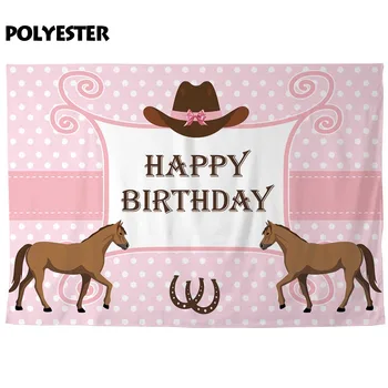 Allenjoy gimtadienio backdrops fotografijos rožinė baby girl arklių skrybėlę taškų vaikams, photocall fone fotosesijas photozone