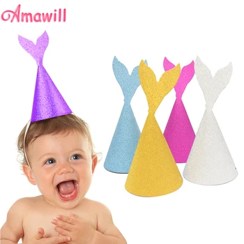 Amawill 5 Vnt Undinė Popieriaus Skrybėlę Princesė Blizgučiai Cap Baby Shower Pagal Jūros Šalis Tiekia Mergina Laimingas Gimtadienio Dekoracijas, 6D