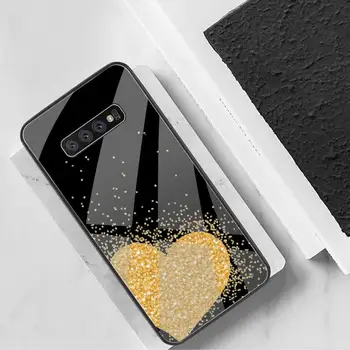 Amp geltonos aukso blizgučiai juoda Telefono dėklas Korpuso Grūdintas Stiklas Samsung S20 Plius S7 S8 S9 S10 Plus Pastaba 8 9 10 Plius