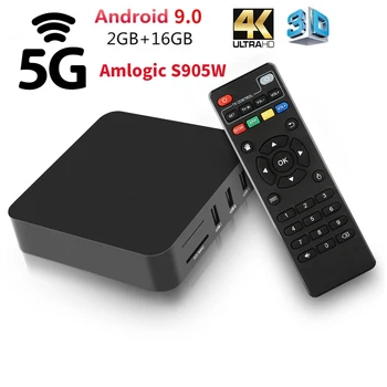 Android 9.0 Smart TV Box Amlogic S905W Naujas 5G HD 3D 2.4 GHz/5 GHZ 2GB WiFi 16GB 4K Media Player 