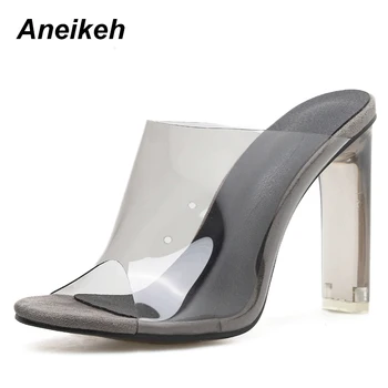 Aneikeh 2019 m. Vasarą Karšta, Skaidrios PVC Moterų Sandalai Atidaryti Tne Crystal Clear High Heels Paslysti Ant Sandalai Suknelė Ponios Batų
