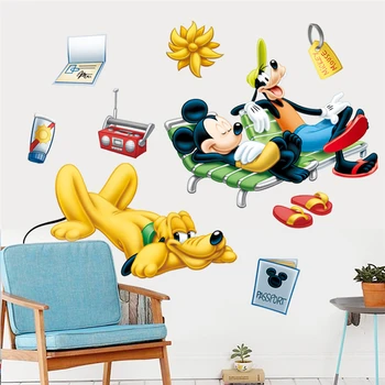 Animacinių filmų Disney Mickey Goofy Plutonas Atostogų Sienų Lipdukai Vaikų Kambario, Miegamojo Namų Dekoro Sienos Lipdukas PVC jam prilygintą išsilavinimą Meno 