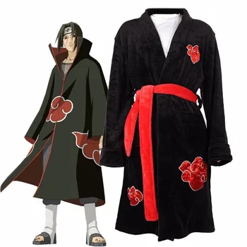 Anime Naruto Cosplay kostiumų Chalatas Akatsuki Uchiha Itachi Flanelė Pižama Suaugusiųjų Unisex Šiltas naktiniai drabužiai Sleepwear Kimono Skraiste