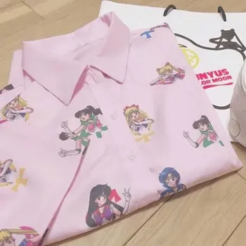 Anime Sailor Moon Rausvos Spalvos, Trumpomis Rankovėmis Marškinėliai Harajuku Marškinėliai Moterims Drabužių 2019 Cosplay Mielas Kawaii Viršūnės
