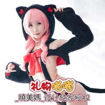 Anime Tarnaitė Moterų Cosplay Kostiumų Puikus Lolita Juoda Pliušinis Velnias Katė Vienoda Jumpsuits Sexy Paauglių Mergaičių Slim Apatinių Rinkinį
