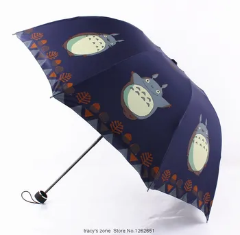 Anime studio ghibli totoro UV apsauga, skėtis juoda danga tris lankstymo Apollo ombrello rankiniu būdu ir vyrams, ir moterims