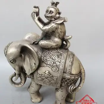 Antikvariniai MingDynasty sidabro statula / skulptūra--beždžionė & dramblys,ranka Raižyti,apdailos amatai /surinkimo ir puošmena,su žyma