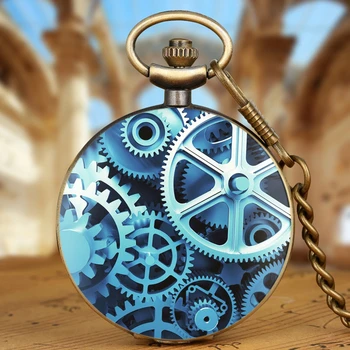 Antikvariniai Mėlyna Steampunk Kvarco Kišenėje Žiūrėti Senovinių Įrankių Karoliai Pakabukas Laikrodis Su 30cm Riešo Grandinės Vyrų Moterų Dovanos Fob Žiūrėti
