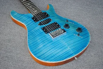 Aqua blue tiger veido elektrinė gitara, raudonmedžio fingerboard, sidabro priedai, gamyklos gali būti pritaikyti