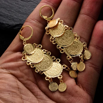 Arabų Dubajus Metalų Monetos, Aukso Spalvos Auskarai Moterims Mergina Artimųjų Rytų Afrikos kutas nuotakos Papuošalai Dovana E67