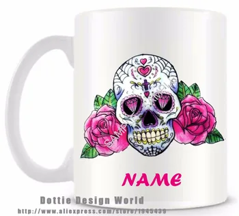Asmeninį Meksikos Cukraus kaukolės dieną mirusiųjų Keramikos puodelis baltos kavos, arbatos puodelio juokinga naujiena kelionės puodelis Gimtadienio, Velykų sveikinimai ir suvenyrai