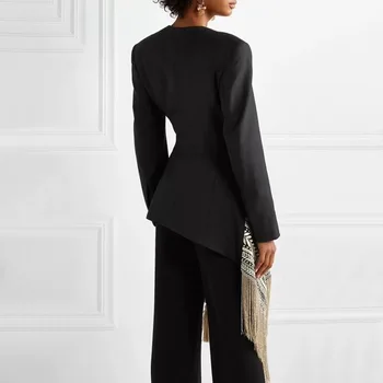 Ateityje Laiku Mada Moterims Švarkai ir Striukės 2019 Darbo pareigas, Moterų Kostiumas Plonas Ilgas Juodos spalvos Švarkas Rudenį Atsitiktinis Ilgai Outwear