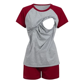 Atsitiktinis Motinystės Slaugos Pižama Nėščioms Moterims Vasaros trumpomis Rankovėmis Sleepwear Nustatyti Gimdymo Namuose Dėvėti Nėštumo Viršūnes+Kelnės