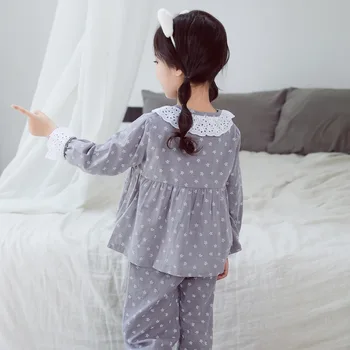 Atsitiktinis Vaikų Mergaičių naktiniai marškiniai, pižamos Nustatyti, Pavasarį, Rudenį, Vaikų Drabužiai Nustatyti Medvilnės Bamblys Kūdikių Homewear Nėrinių ilgomis Rankovėmis O-kaklo Sleepwear