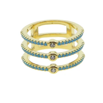 Aukso Nano turquoises piršto žiedo dydis 6 7 tris linija paprasta cz juosta moterys, ponios mados Chic visiškai piršto papuošalai dovana